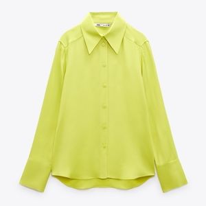 Neon yellow Satin Zara button down shirt